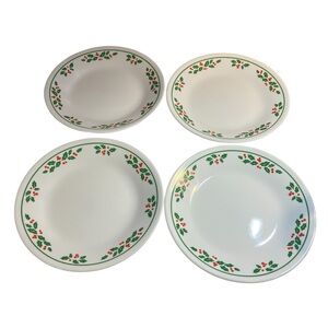 Vintage Christmas Corelle Holly Days Bread & Butter Appetizer Plates Set of 4